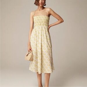 NWT J. Crew Yellow Paloma Midi Dress Liberty Organic 100% Cotton Fabric Smocked